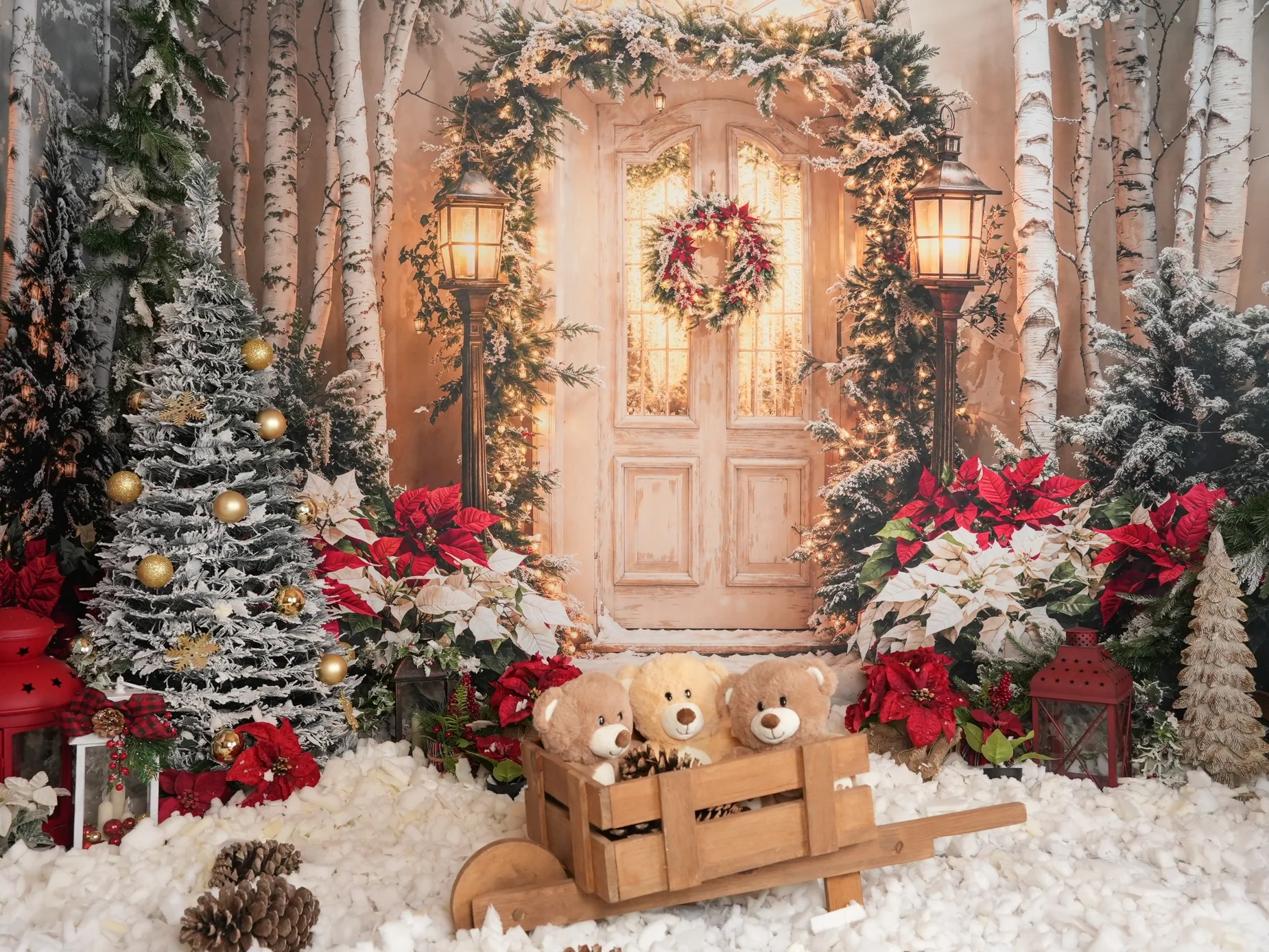 Cenário de Natal Make Takes com porta iluminada e trenó de ursinhos